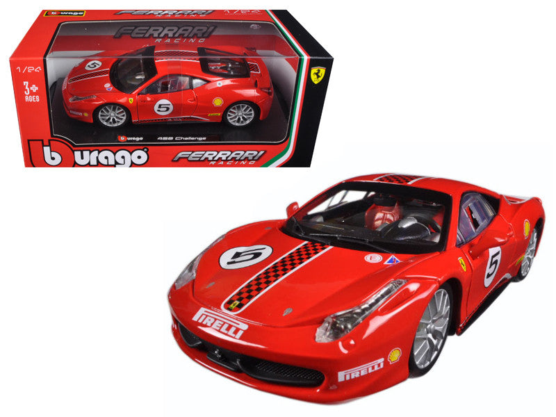 Bburago Ferrari 458 Challenge #5 Red 1/24 Diecast Model Car-0
