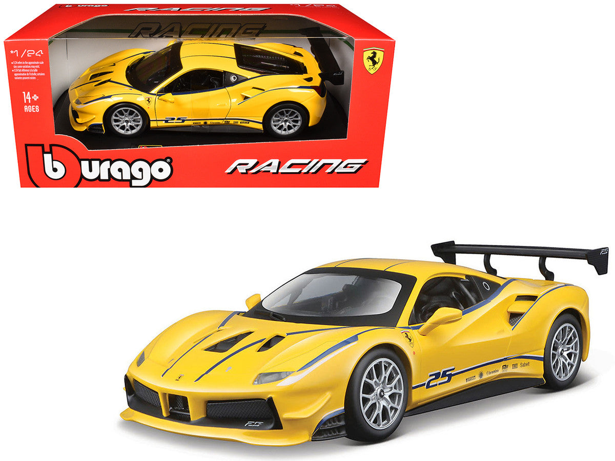 Ferrari 488 Challenge #25 Yellow Blue Stripes 1/24 Diecast Model Car-0