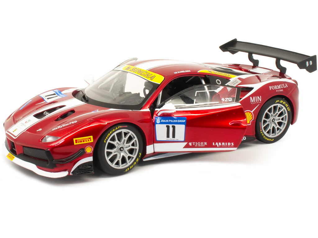 Ferrari 488 Challenge #11 Candy Red White Stripes 1/24 Diecast Model Car by Bburago-1