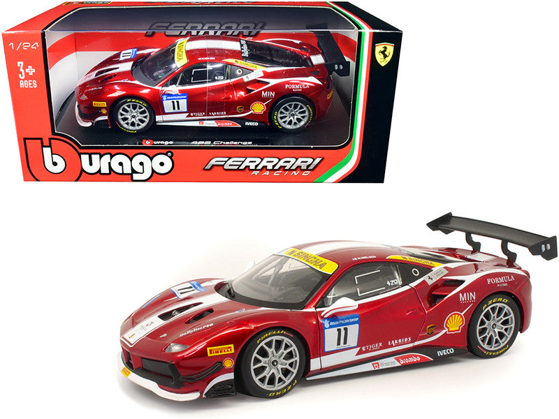 Ferrari 488 Challenge #11 Candy Red White Stripes 1/24 Diecast Model Car by Bburago-0