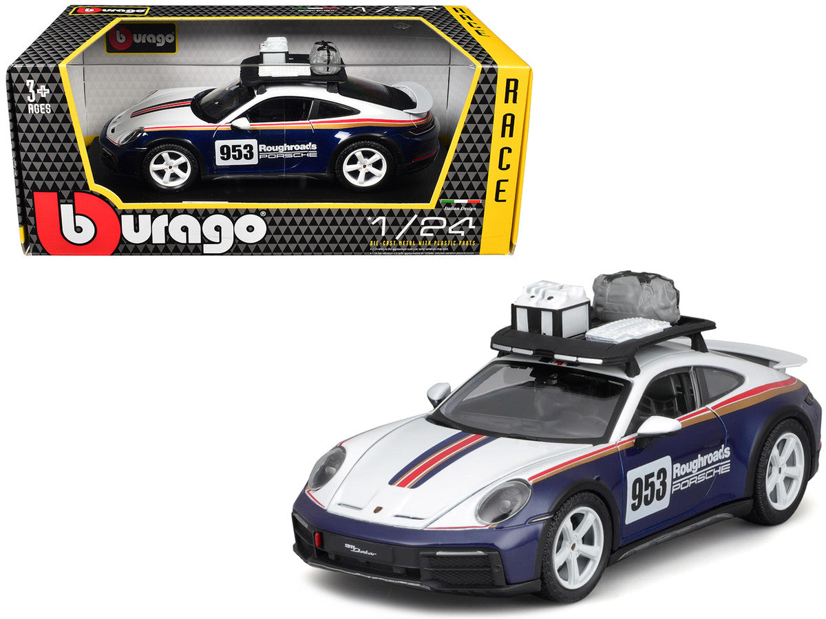 Porsche 911 Dakar #953 1/24 Diecast Model Car by Bburago Blue White Stripes-4