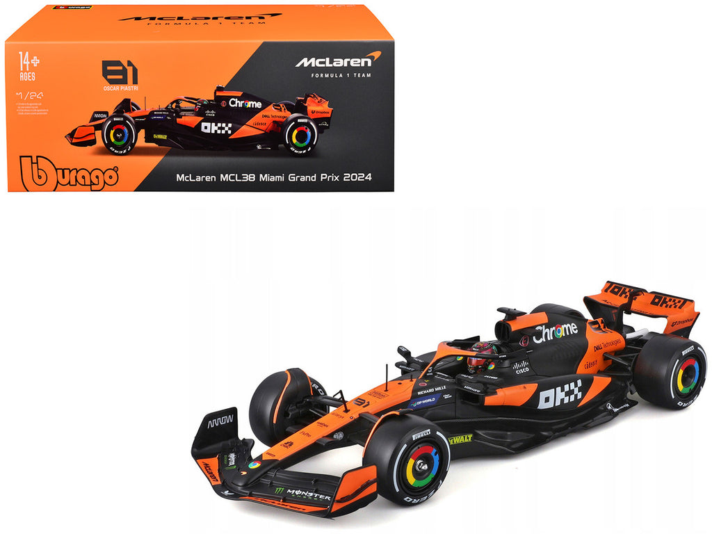 McLaren MCL38 #81 Oscar Piastri 1/24 F1 Diecast Model Miami GP 2024 Display Case-4