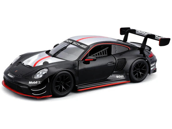 Porsche 911 GT3 R 1/24 Diecast Model Car Black Silver Red Stripe-0