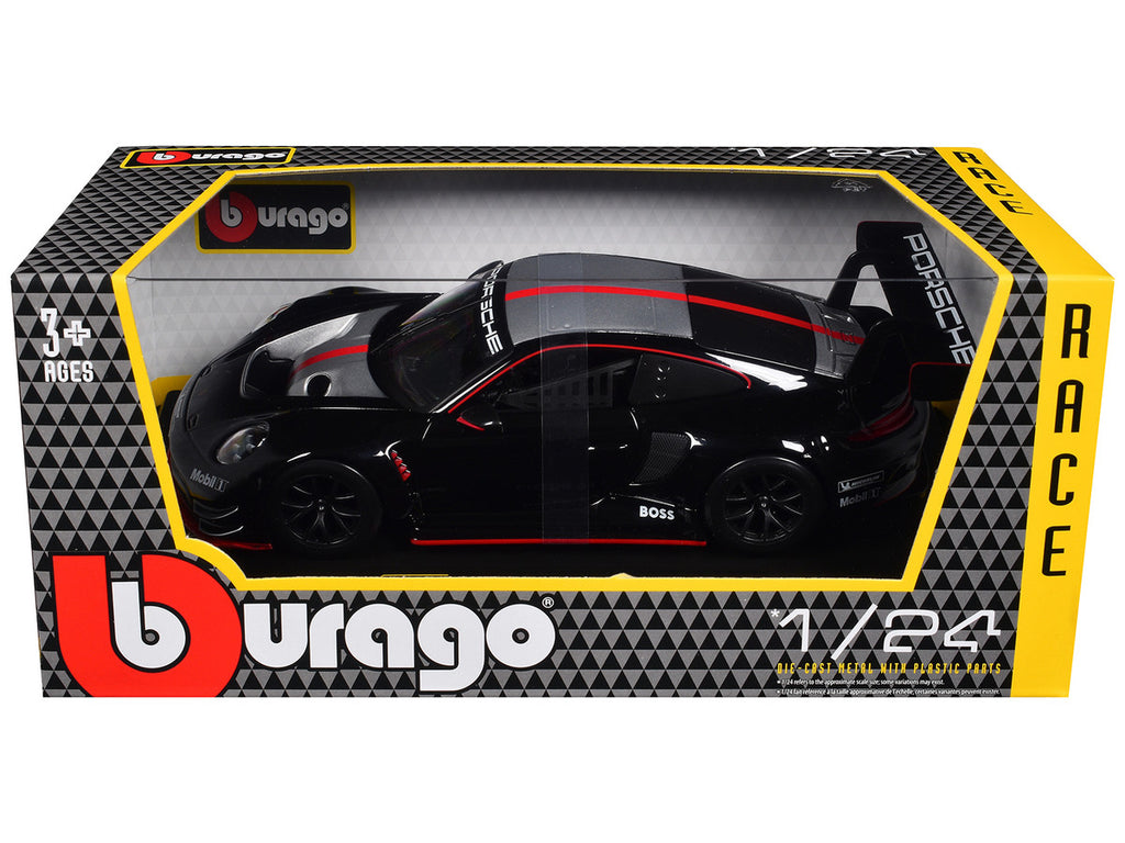 Porsche 911 GT3 R 1/24 Diecast Model Car Black Silver Red Stripe-1