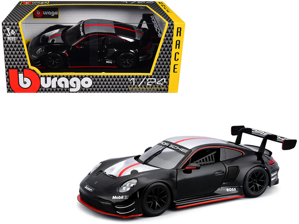 Porsche 911 GT3 R 1/24 Diecast Model Car Black Silver Red Stripe-2