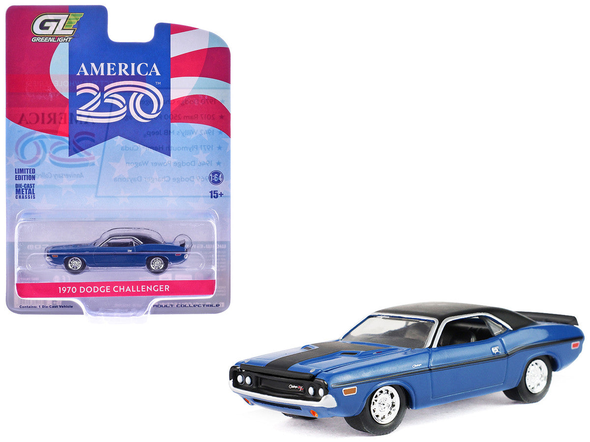 1970 Dodge Challenger Blue with Black Top "America 250 Edition" "Anniversary Collection" Series 18 1/64 Diecast Model Car by Greenlight-4