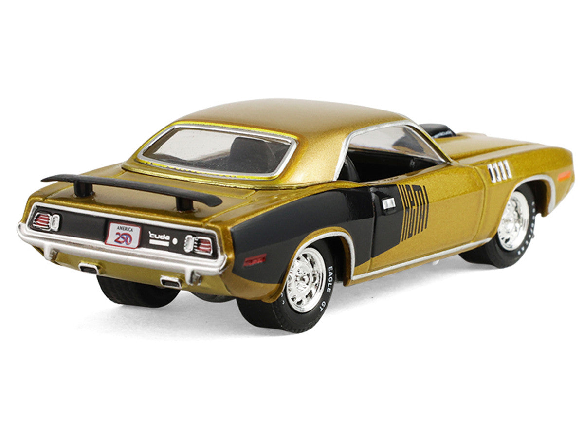 1971 Plymouth Hemi ‘Cuda Gold Metallic with Black Accents "America 250 Edition" "Anniversary Collection" Series 18 1/64 Diecast Model Car by Greenlight-2