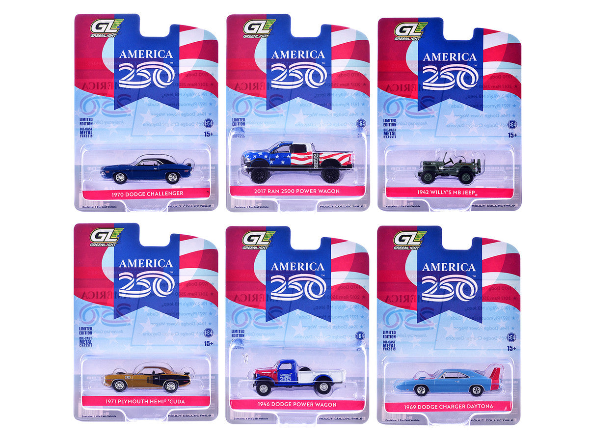 "Anniversary Collection" Series 18 Set of 6 pieces "America 250 Edition" 1/64 Diecast Model Cars by Greenlight-0