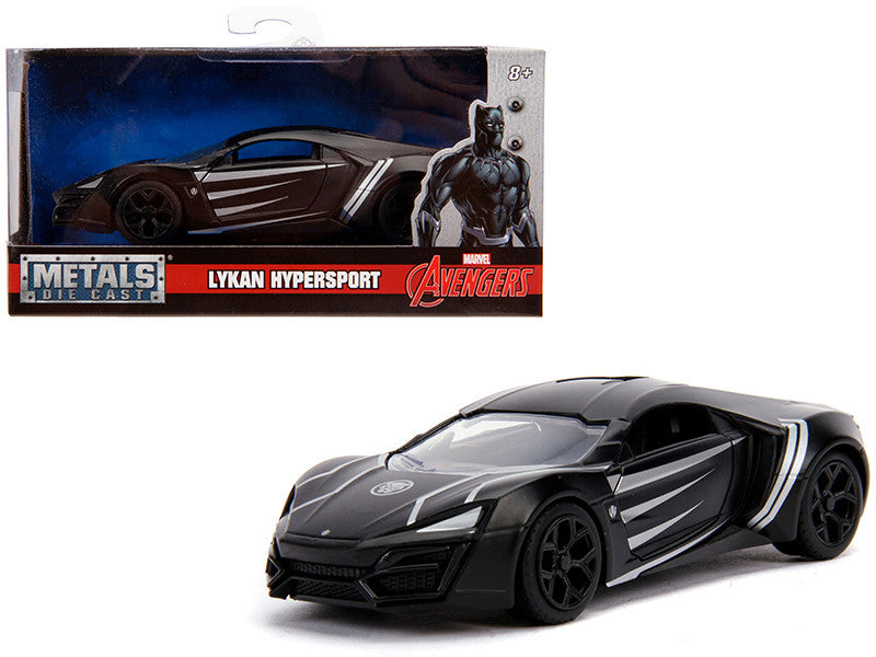 Lykan Hypersport Matt Black "Black Panther" Theme "Avengers" "Marvel" Series 1/32 Diecast Model Car by Jada-0