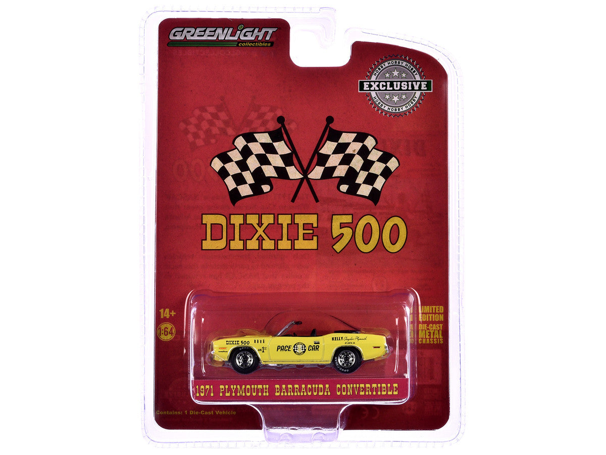 1971 Plymouth Barracuda Convertible "Dixie 500 Pace Car" Yellow "Hobby Exclusive" Series 1/64 Diecast Model Car by Greenlight-2
