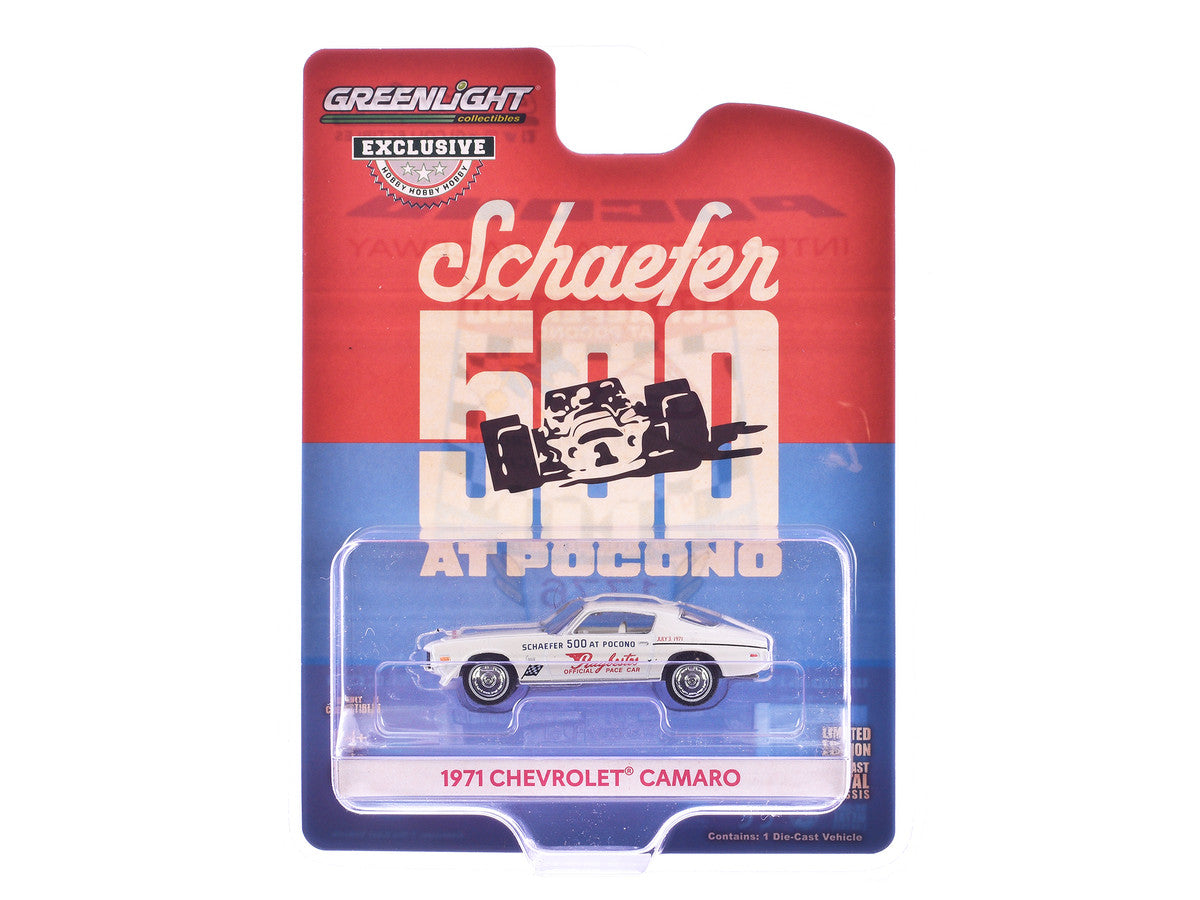 1971 Chevrolet Camaro "1971 Schaefer 500 at Pocono Raybestos Official Pace Car" White with White Interior "Hobby Exclusive" Series 1/64 Diecast Model Car by Greenlight-0
