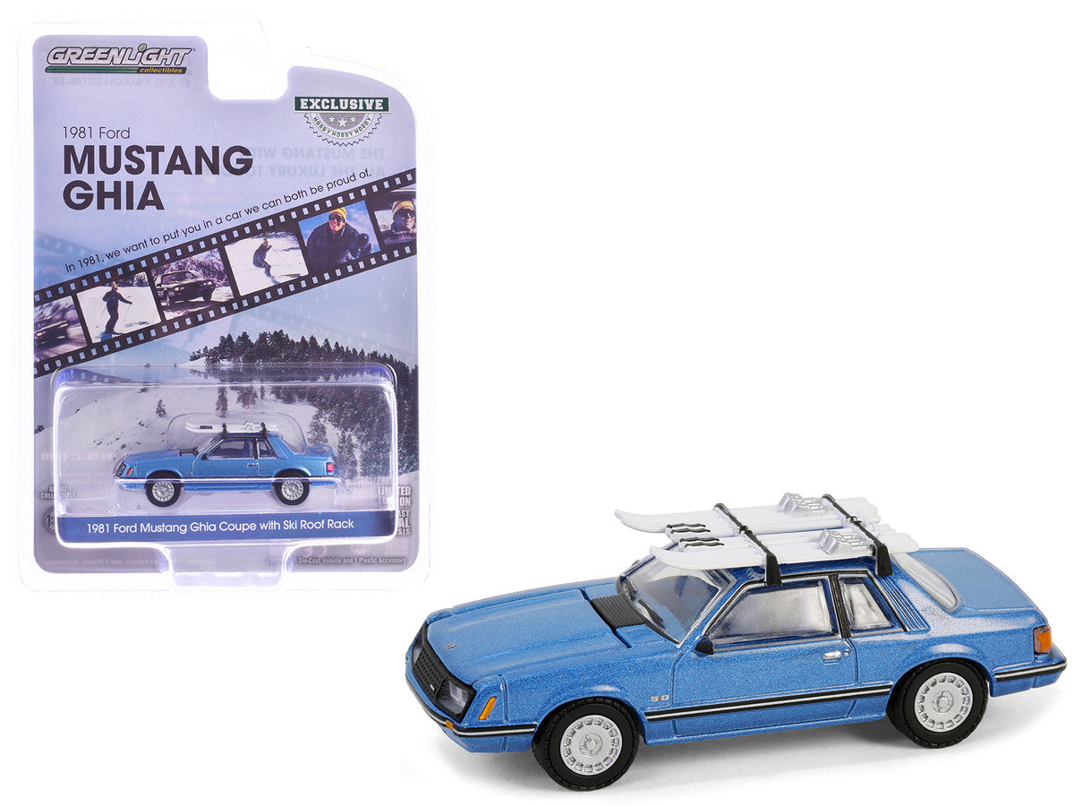 1981 Ford Mustang Ghia Coupe Blue Glow Metallic with Ski Roof Rack "Hobby Exclusive" Series 1/64 Diecast Model Car by Greenlight-2