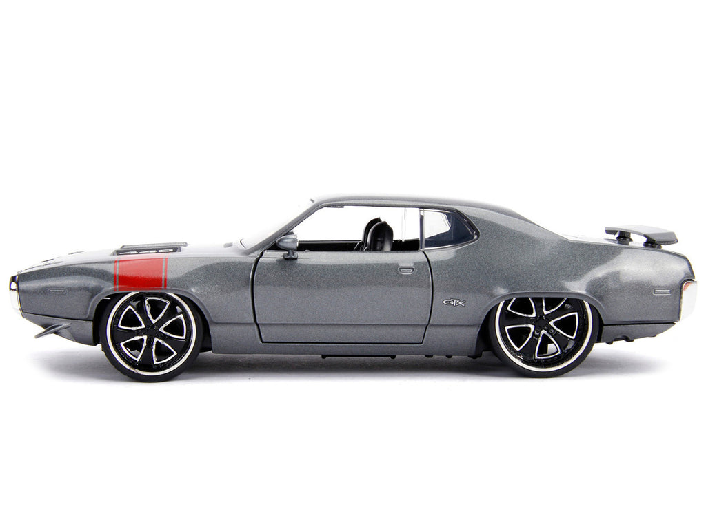 1972 Plymouth GTX 440 Metallic Gray with Red Stripe "Bigtime Muscle" 1/24 Diecast Model Car by Jada-2