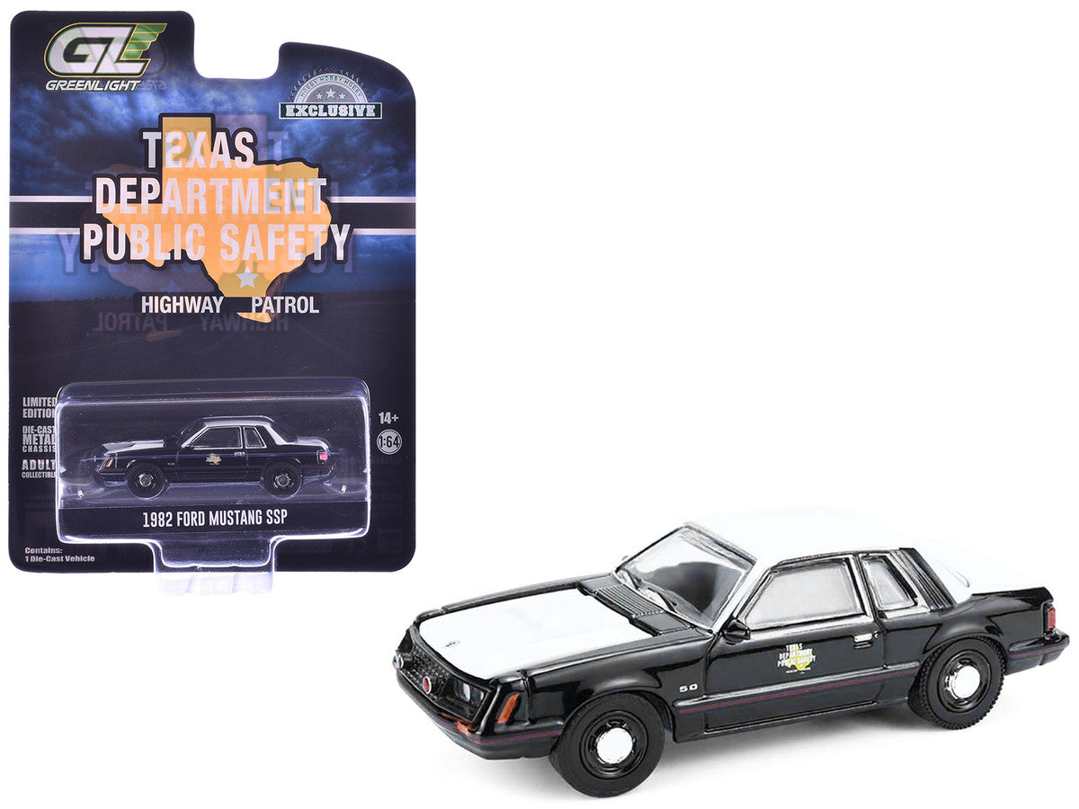 1982 Ford Mustang SSP "Texas Department of Public Safety Highway Patrol" Black with White Hood and Top "Hobby Exclusive" Series 1/64 Diecast Model Car by Greenlight-4