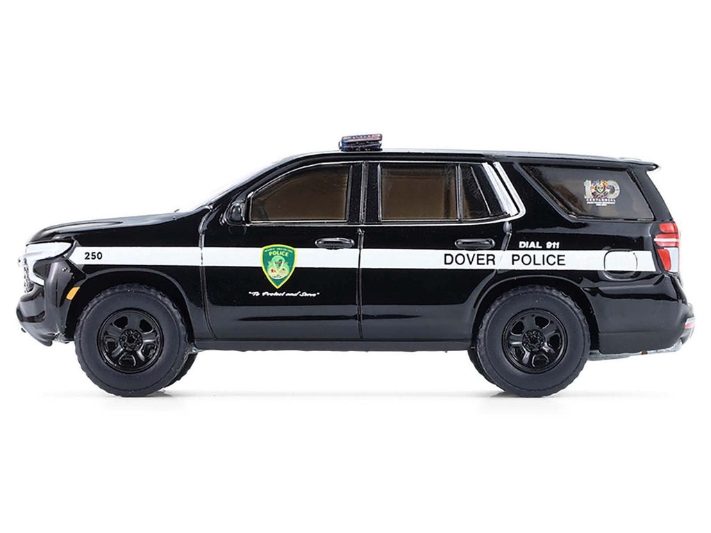 2024 Chevrolet Tahoe Police Pursuit Vehicle "Dover Police – 100th Anniversary Edition" Black with White Stripes "Hobby Exclusive" Series 1/64 Diecast Model Car by Greenlight-2