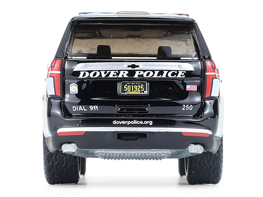 2024 Chevrolet Tahoe Police Pursuit Vehicle "Dover Police – 100th Anniversary Edition" Black with White Stripes "Hobby Exclusive" Series 1/64 Diecast Model Car by Greenlight-3