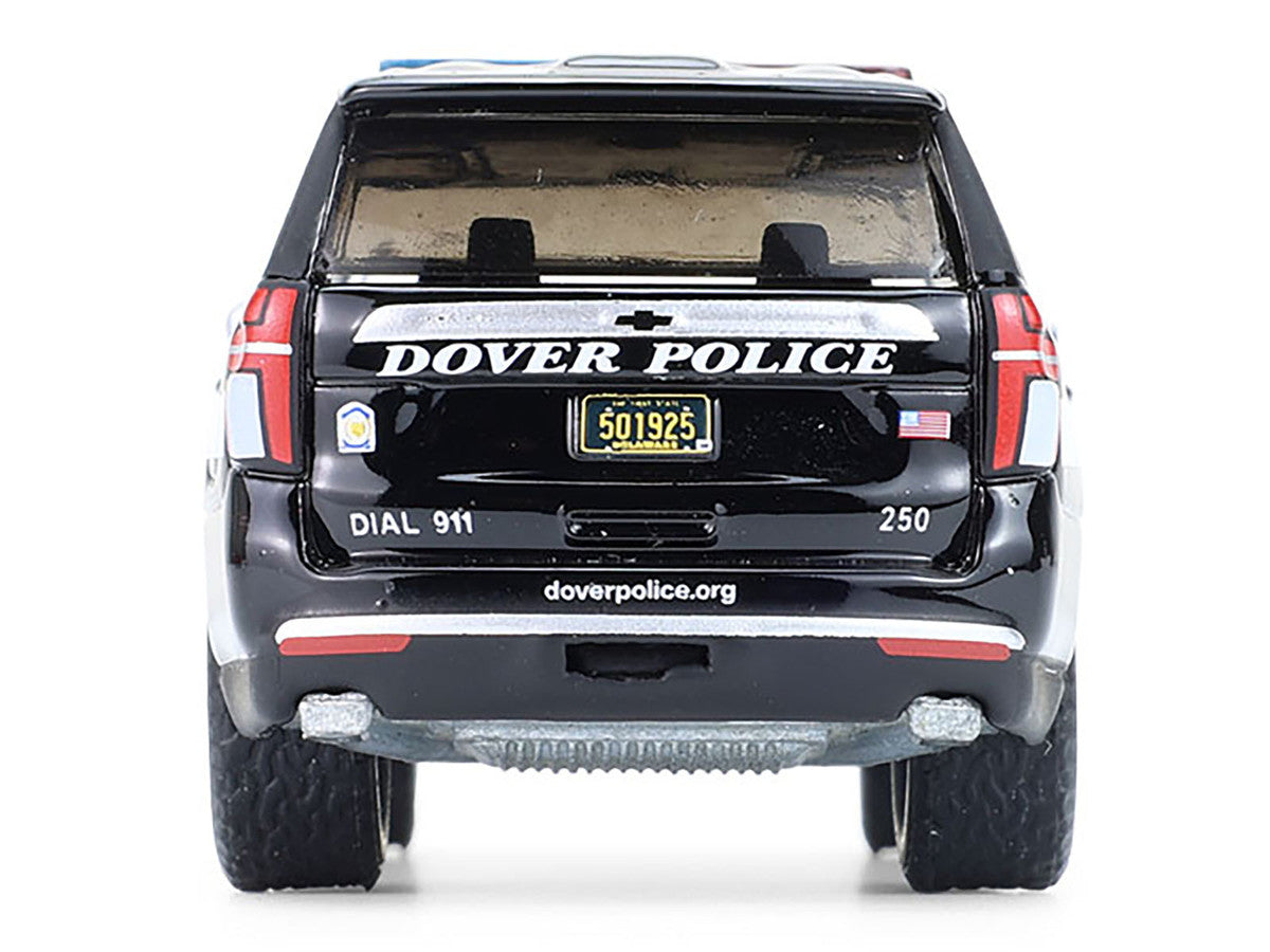 2024 Chevrolet Tahoe Police Pursuit Vehicle "Dover Police – 100th Anniversary Edition" Black with White Stripes "Hobby Exclusive" Series 1/64 Diecast Model Car by Greenlight-3