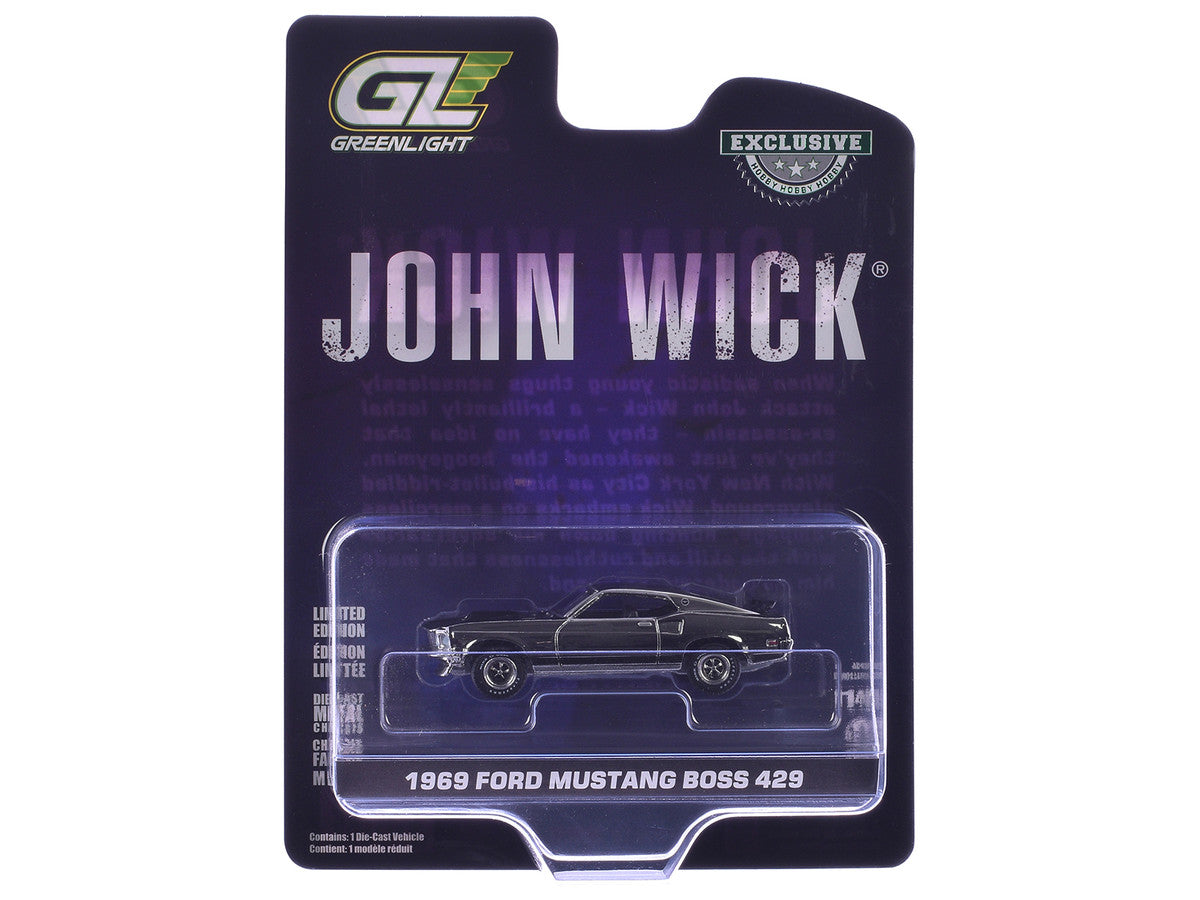 1969 Ford Mustang Boss 429 Silver Chrome Edition with Black Stripes "John Wick" (2014) Movie "Hobby Exclusive" Series 1/64 Diecast Model Car by Greenlight-2