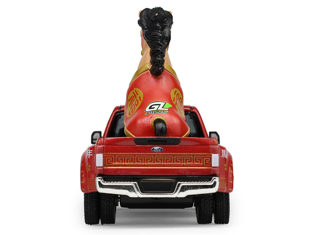2022 Ford F-450 Dually Pickup Truck "Chinese Zodiac 2026 Year of the Horse" Red with Gold Graphics and Horse Figure "Hobby Exclusive" Series 1/64 Diecast Model Car by Greenlight-0