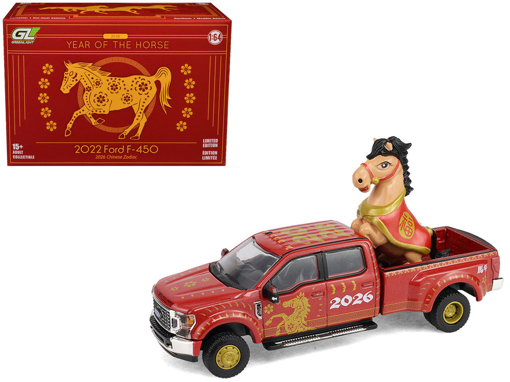 2022 Ford F-450 Dually Pickup Truck "Chinese Zodiac 2026 Year of the Horse" Red with Gold Graphics and Horse Figure "Hobby Exclusive" Series 1/64 Diecast Model Car by Greenlight-4