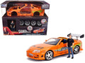 Model Kit Toyota Supra Metallic Orange with Brian Diecast Figure "Fast & Furious" Movie "Build N' Collect" 1/24 Diecast Model Car by Jada-0
