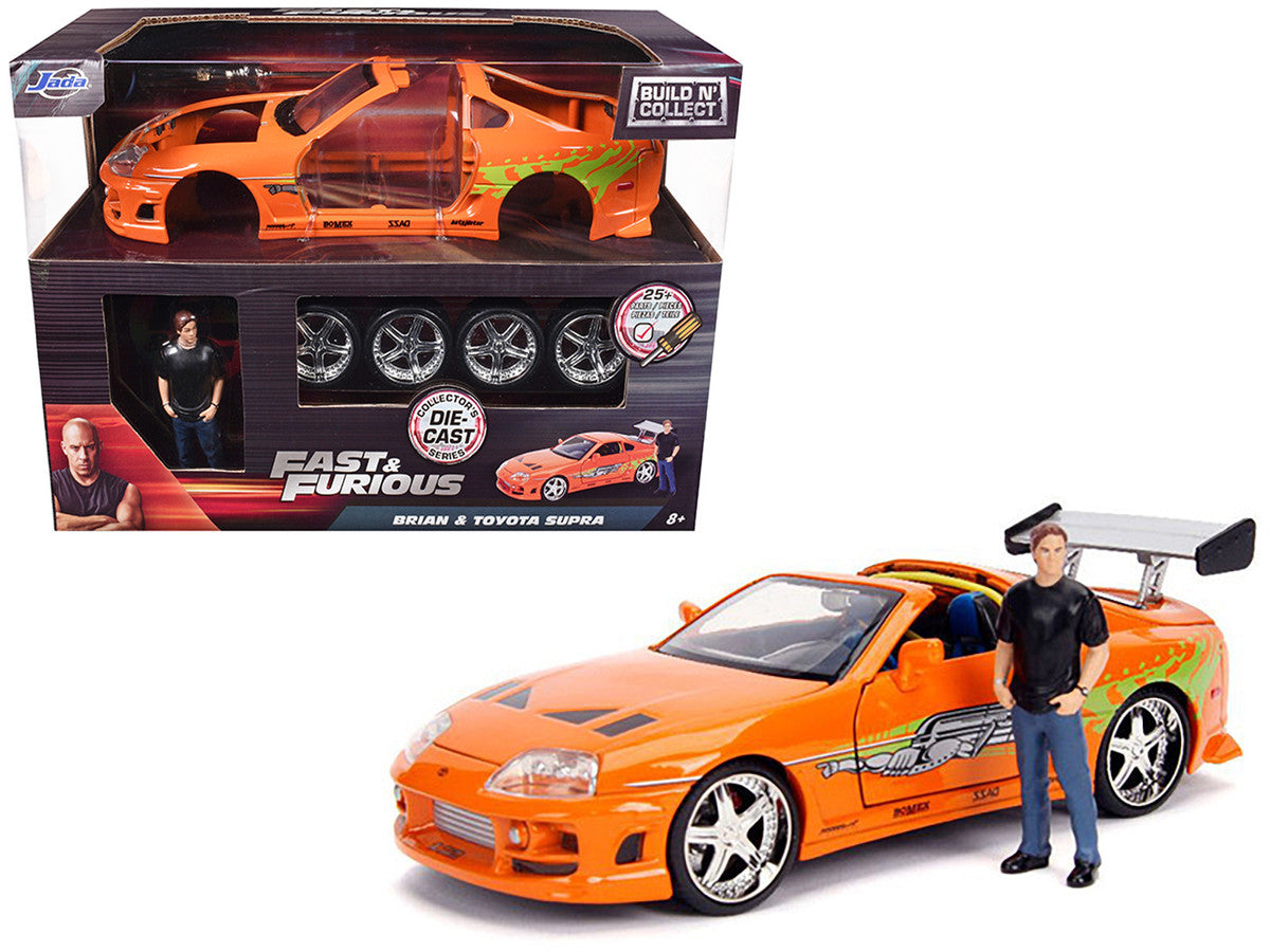 Model Kit Toyota Supra Metallic Orange with Brian Diecast Figure "Fast & Furious" Movie "Build N' Collect" 1/24 Diecast Model Car by Jada-0