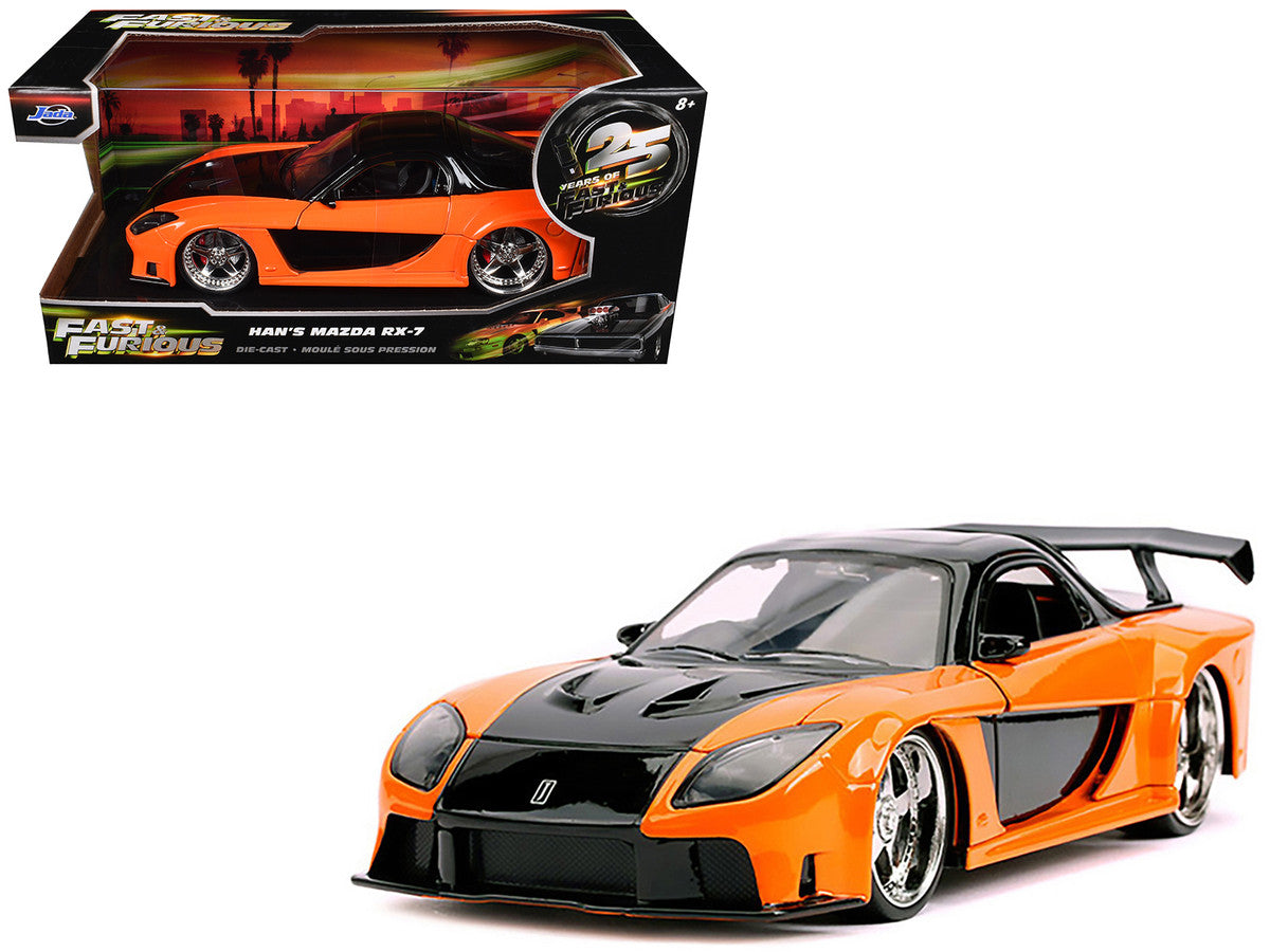 Han's Mazda RX-7 RHD (Right Hand Drive) Orange and Black "The Fast and the Furious: Tokyo Drift" (2006) Movie "25 Years of Fast & Furious" Series 1/24 Diecast Model Car by Jada-0