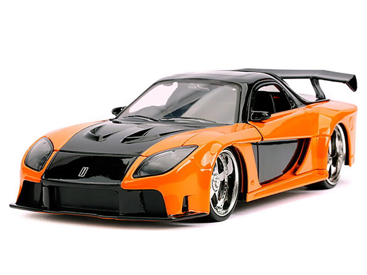 Han's Mazda RX-7 RHD (Right Hand Drive) Orange and Black "The Fast and the Furious: Tokyo Drift" (2006) Movie "25 Years of Fast & Furious" Series 1/24 Diecast Model Car by Jada-1