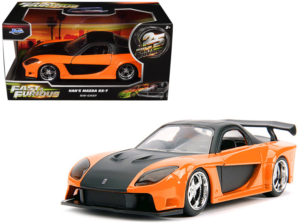 Han's Mazda RX-7 RHD (Right Hand Drive) Orange Metallic and Black "25 Years of Fast & Furious" "The Fast and the Furious: Tokyo Drift" (2006) Movie "Fast & Furious" Series 1/32 Diecast Model Car by Jada-0