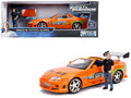Toyota Supra Orange Metallic with Brian Diecast Figurine "Fast & Furious" Movie 1/24 Diecast Model Car by Jada-0