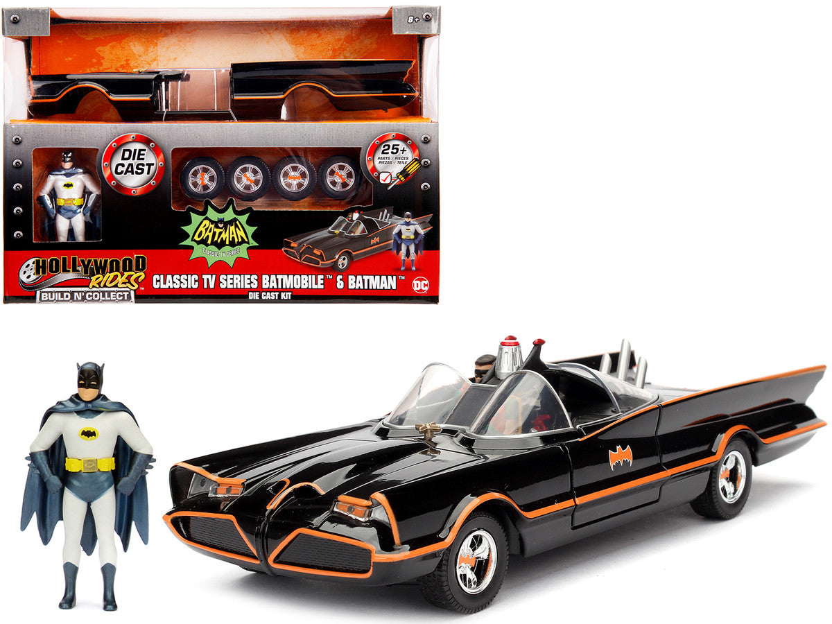 Model Kit Classic Batmobile Black with Batman Diecast Figure "Batman" (1966-1968) TV Series "Build N' Collect" 1/24 Diecast Model Car by Jada-0