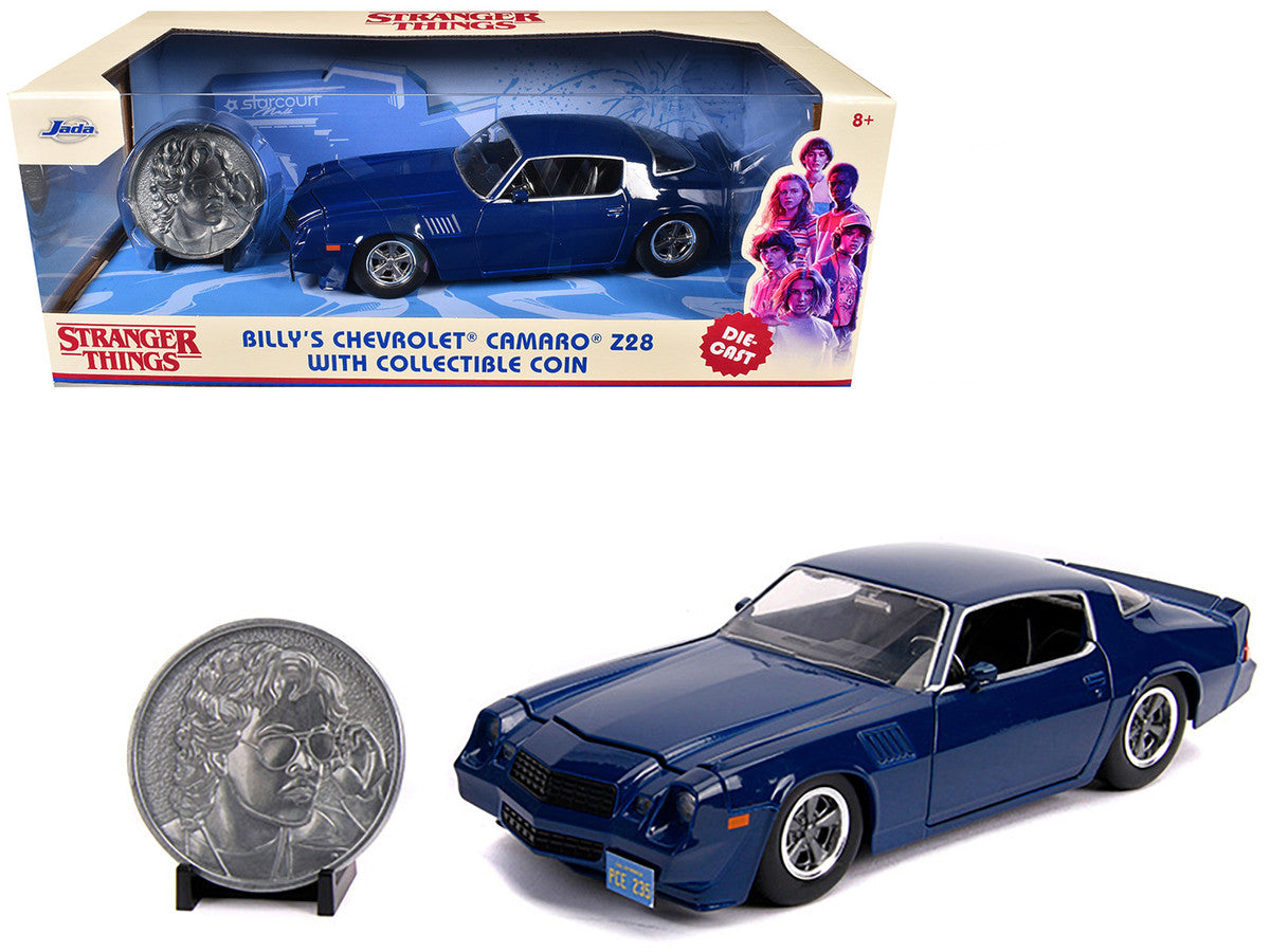 Billy's Chevrolet Camaro Z28 Dark Blue with Collectible Coin "Stranger Things" (2016) TV Series 1/24 Diecast Model Car by Jada-4