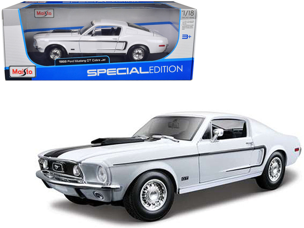 1968 Ford Mustang CJ Cobra Jet White 1/18 Diecast Model Car by Maisto-0