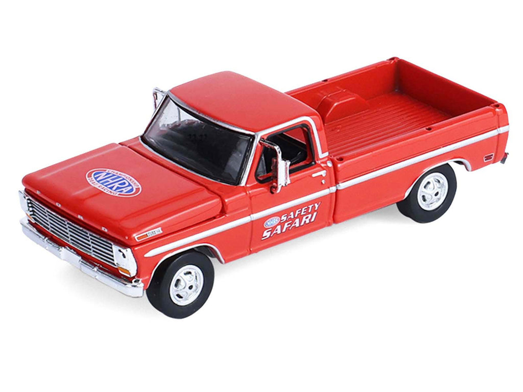 1969 Ford F-250 Pickup Truck Red and 1969 Chevrolet Camaro Z28 "Dan Fletcher" Orange with White Hood "NHRA Safety Team" with Enclosed Car Trailer "Racing Hitch & Tow" Series 6 1/64 Diecast Model Cars by Greenlight-3