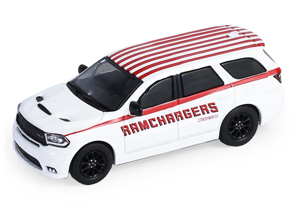 2018 Dodge Durango White with Red Stripes and 2021 Dodge Challenger SRT White with Red Stripes "Ramchargers" with Flatbed Trailer "Racing Hitch & Tow" Series 6 1/64 Diecast Model Cars by Greenlight-3