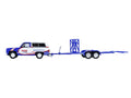 1986 Chevrolet K5 Blazer Blue and White and 1969 Chevrolet Camaro #5 Blue and White "Kyle Larson - Hendrick Motorsports" with Tandem Car Trailer "Racing Hitch & Tow" Series 6 1/64 Diecast Model Cars by Greenlight-0