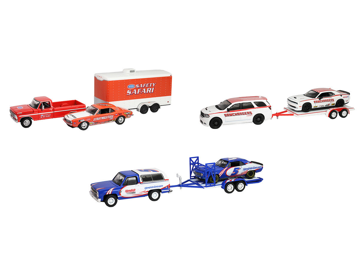 "Racing Hitch & Tow" Series #6 Set of 3 pieces 1/64 Diecast Model Cars by Greenlight-0