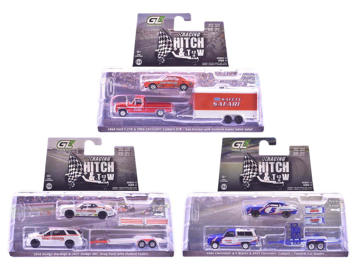"Racing Hitch & Tow" Series #6 Set of 3 pieces 1/64 Diecast Model Cars by Greenlight-4