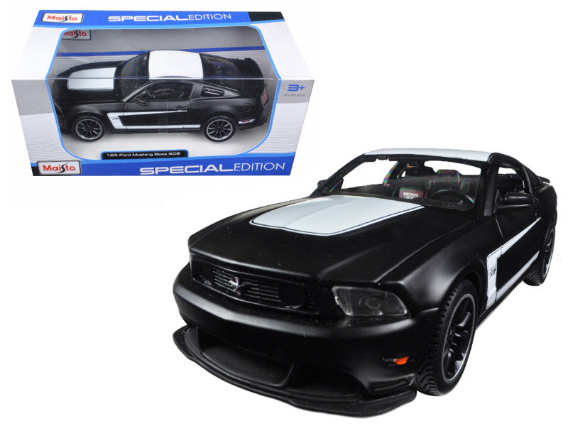 2012 Ford Mustang Boss 302 Matt Black and White 1/24 Diecast Model Car by Maisto-0