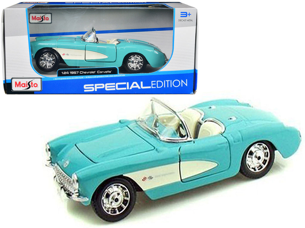 1957 Chevrolet Corvette Convertible Turquoise 1/24 Diecast Model Car by Maisto-2