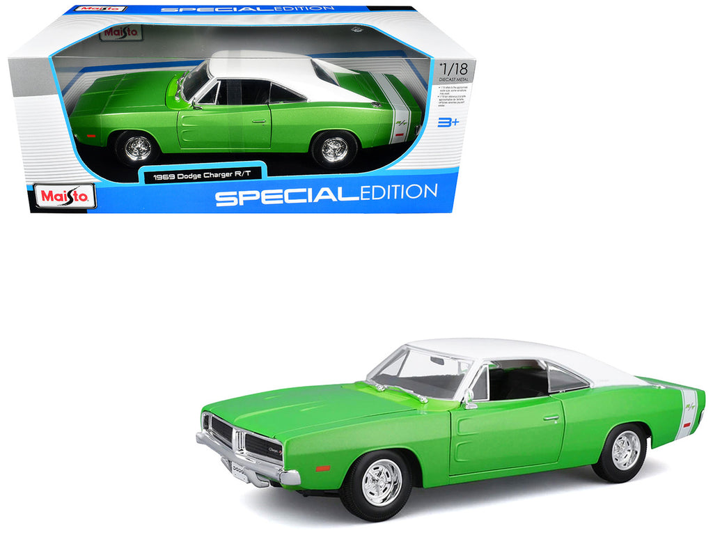 Maisto 1:18 1969 Dodge Charger R/T Green Metallic / White Top/Tail Stripe — product image 5