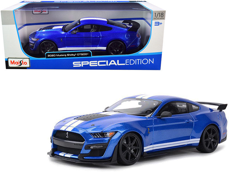 Maisto 1:18 2020 Ford Mustang Shelby GT500 Blue Metallic / White Stripes — product image 1