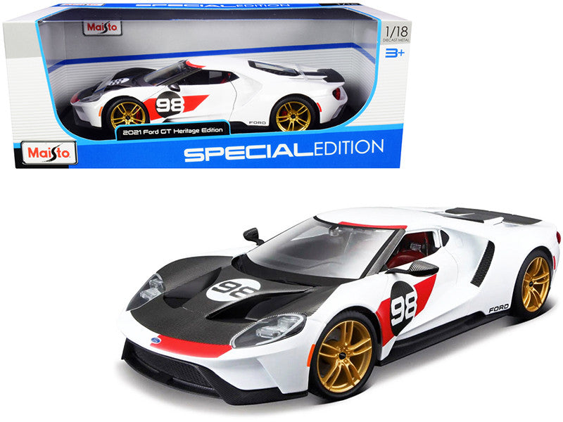 2021 Ford GT #98 White "Heritage Edition" 1/18 Diecast Model Car by Maisto-0