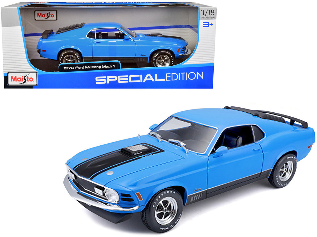 Maisto 1:18 1970 Ford Mustang Mach 1 428 Blue / Black Stripes — product image 1