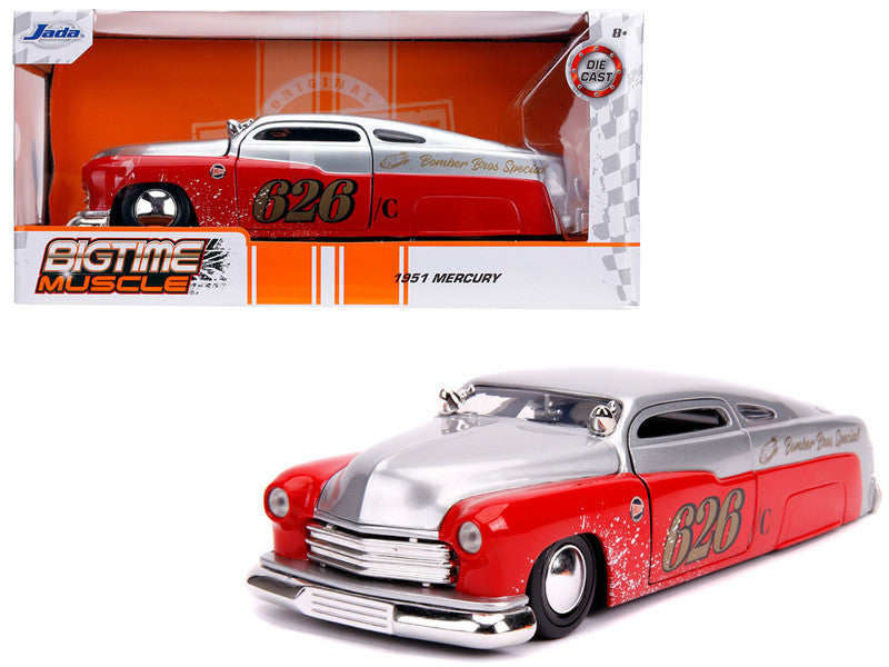 1951 Mercury Silver and Red #626 "Holley" "Bomber Bros Special" "Bigtime Muscle" 1/24 Diecast Model Car by Jada-0