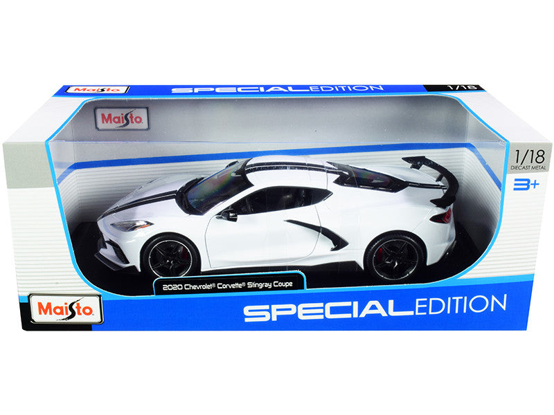 Maisto 1:18 2020 Chevrolet Corvette Stingray C8 / High Wing White with Black Stripes — product image 1