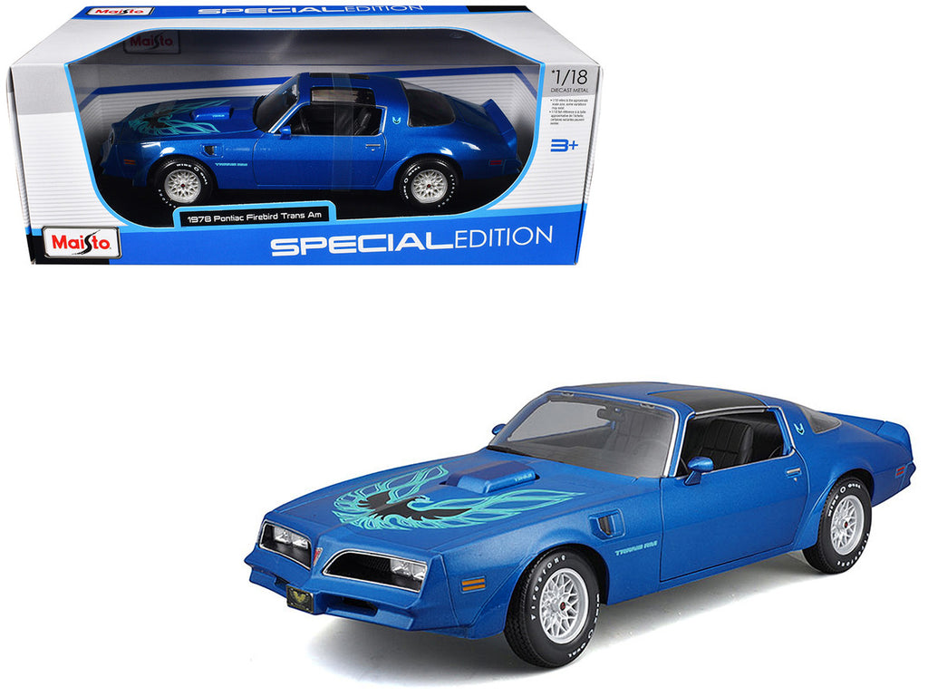 1978 Pontiac Firebird Trans Am Blue Metallic with Hood Graphics "Special Edition" Series 1/18 Diecast Model Car by Maisto-2