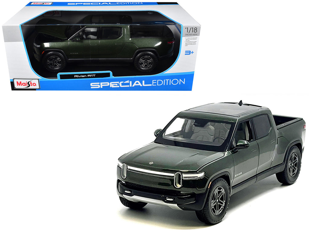Rivian R1T Pickup Truck Dark Green Metallic with Sunroof "Special Edition" Series 1/18 Diecast Model Car by Maisto-0