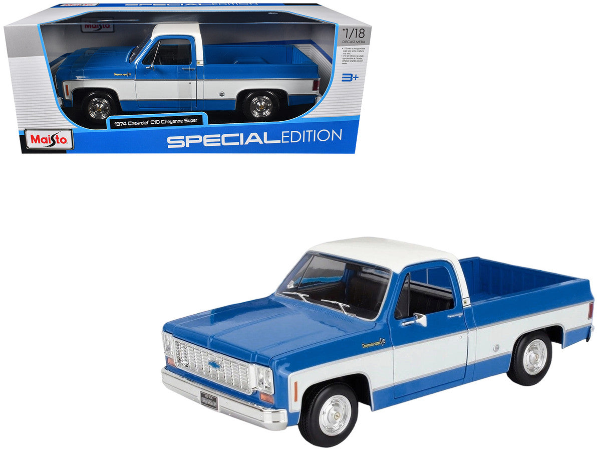 Maisto 1:18 1974 Chevrolet C10 Cheyenne Super Pickup Blue/White — product image 5