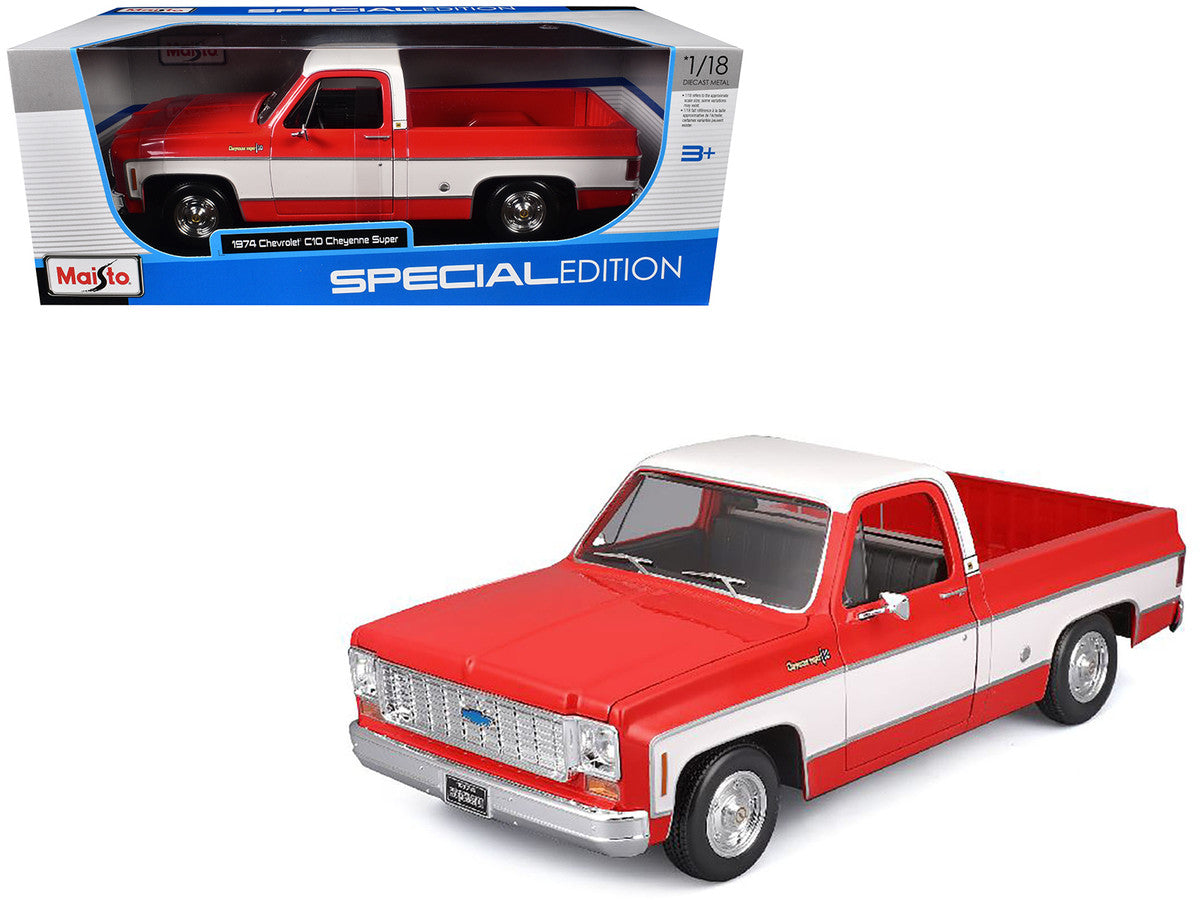 1974 Chevrolet C10 Cheyenne Super Pickup Truck Red and White "Special Edition" Series 1/18 Diecast Model Car by Maisto-2